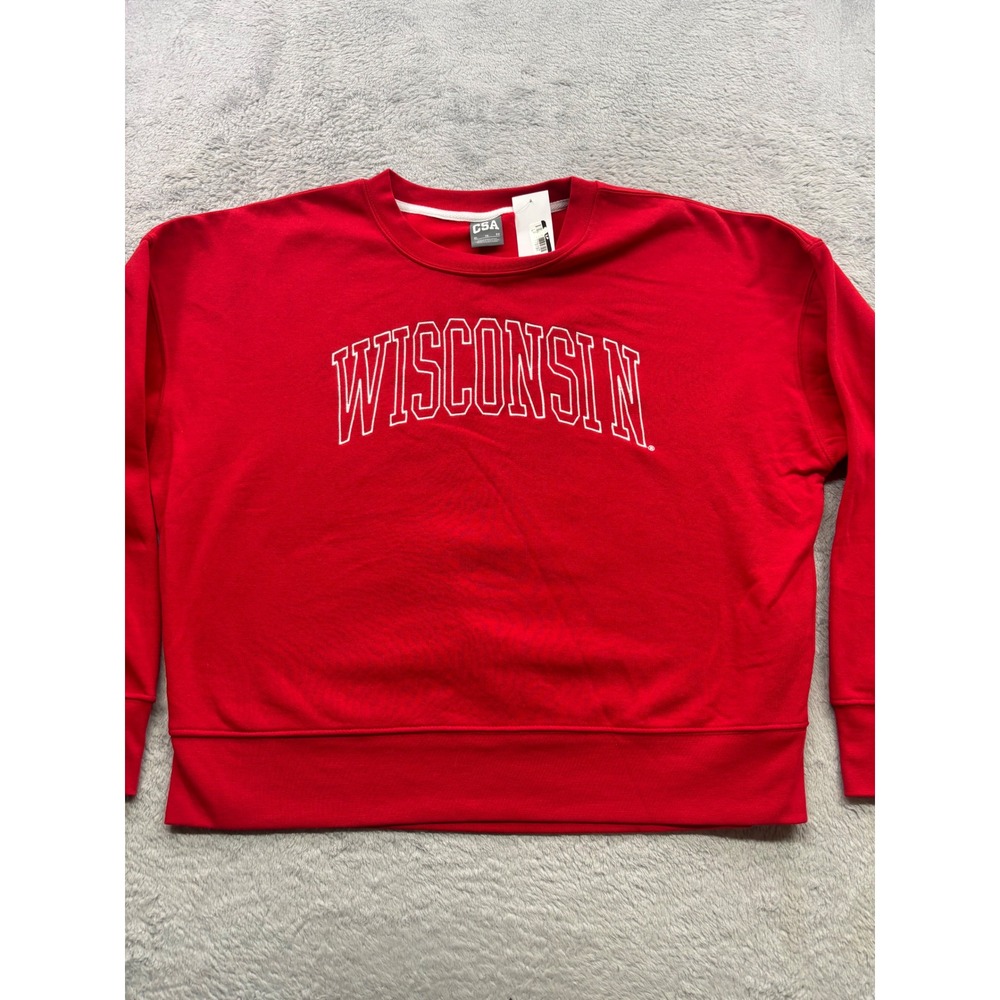 Wisconsin Badgers Red Embroidered Crewneck Sweatshirt XL Boxy Fit NEW